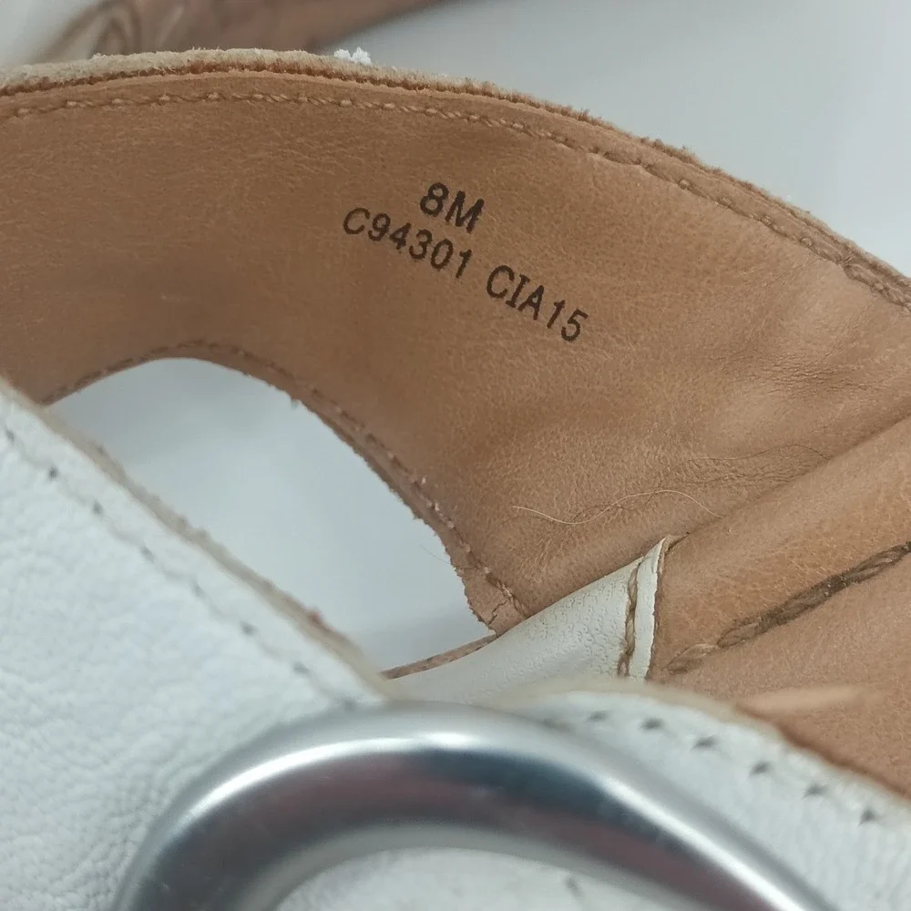 B.O.C. Born Concept White Leather Cork Wedge Sandals Womens 8M C94301 CIA15